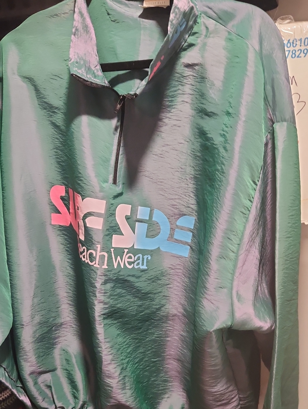 VintageSurfside Beachwear 3 Piece Green Shiny Windbreaker Hoodie Short And Pant